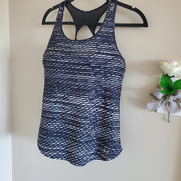 Under Armor womens workout tank top size s black white scoop neck mesh back - Picture 9 of 15